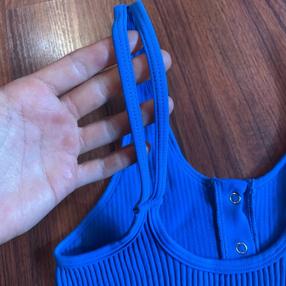Aerie Blue Ribbed Buttoned Crop Top - Picture 3 of 5